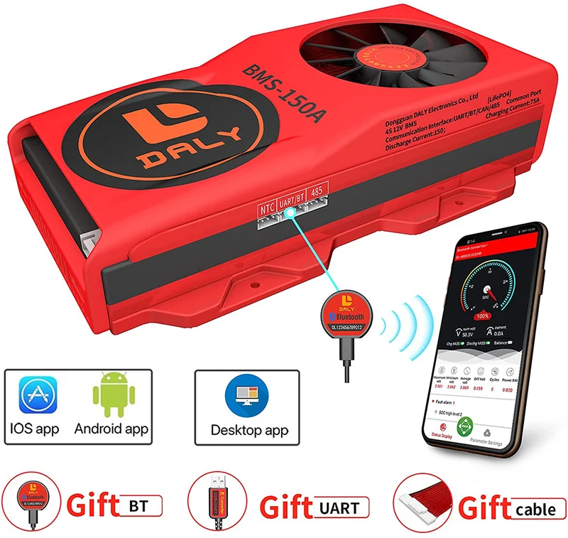 Daly smart bms Lifepo 4S 12V 150A FAN bluetooth BMS board 5020209