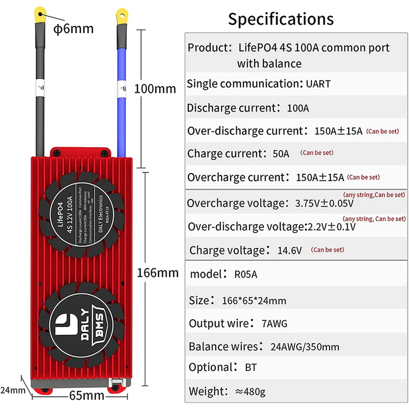 Daly smart bms Lifepo 4S 12V 100A FAN bluetooth BMS board ithium battery protection Board 3365184