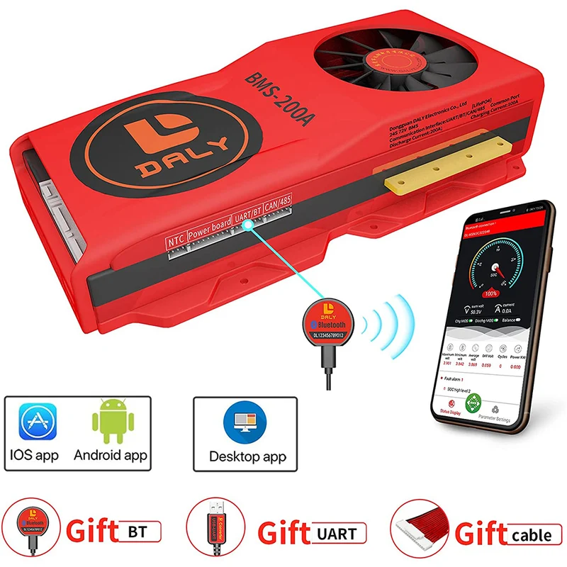 Daly smart bms Lifepo4 24S 72V 200A FAN bluetooth BMS board 52 130 235