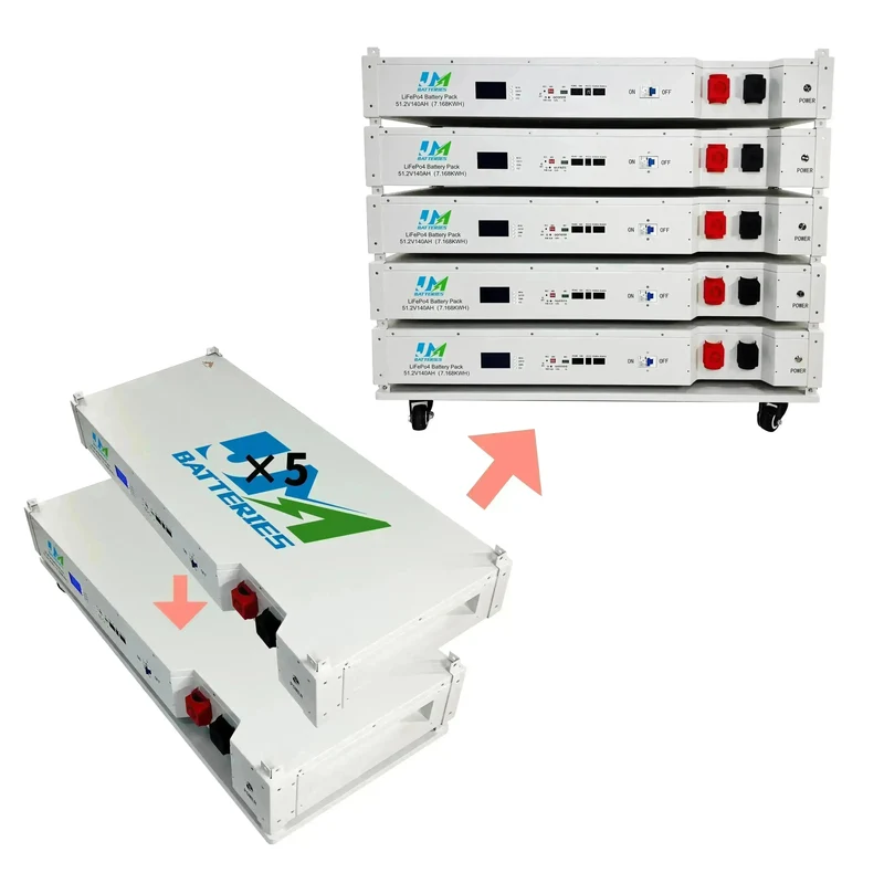 51.2V 140ah Stackable Lithium Battery Pack LiFePO4 Rechargeable Battery Solar Home Lithium Ion Battery