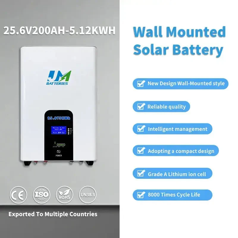 JM New Solar Battery Advanced Wall-Mounted Energy Storage 25.6V 100ah 200ah 300ah Capacity Battery