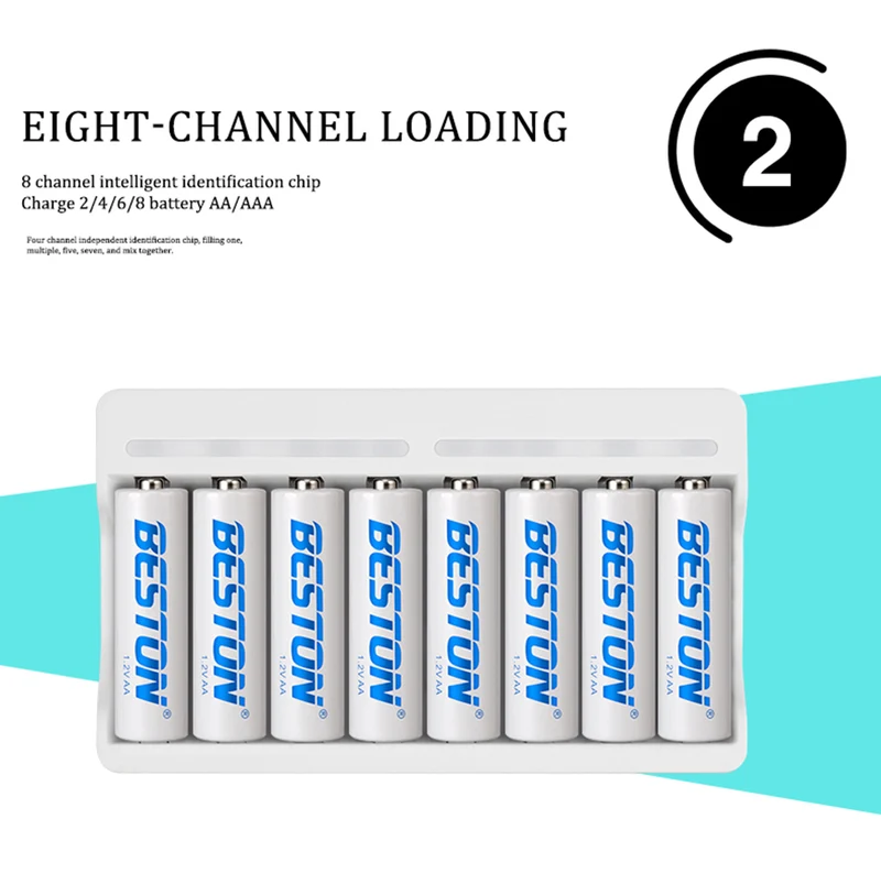 8 Kanal Smart Fast AA AAA Wiederauf lad bares Ladegerät USB-Ladegerät Beston C9010