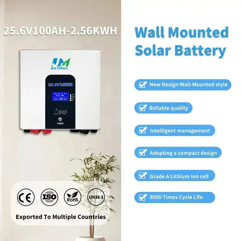 JM Durable Wall-Mounted Battery 25.6V 100ah 200ah and 300ah Lithium Ion Batteries