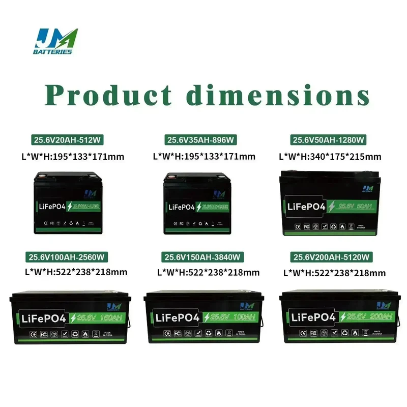JM Lithium Iron Phosphate Batteries 25.6v 100ah 150ah 200ah Renewable Energy Storage LiFePO4 Battery