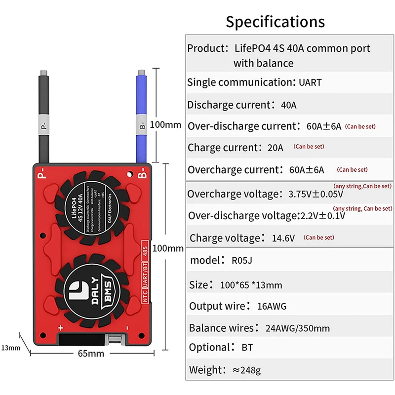 Daly smart bms Lifepo 4S 12V 40A bluetooth BMS board ithium battery protection Board 1866128