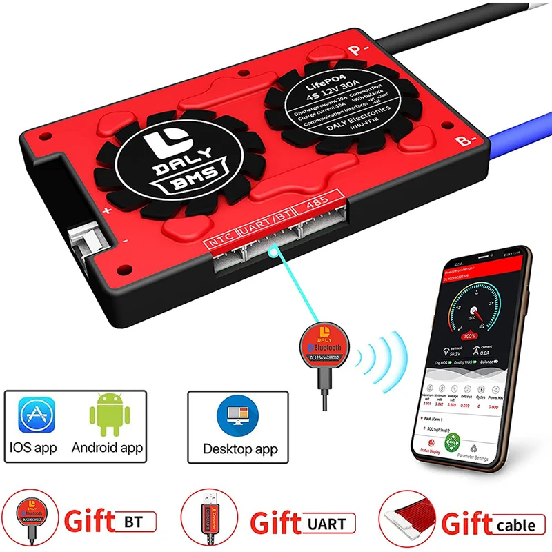 Daly smart bms Lifepo 4S 12V 30A bluetooth BMS board ithium battery protection Board 1366128