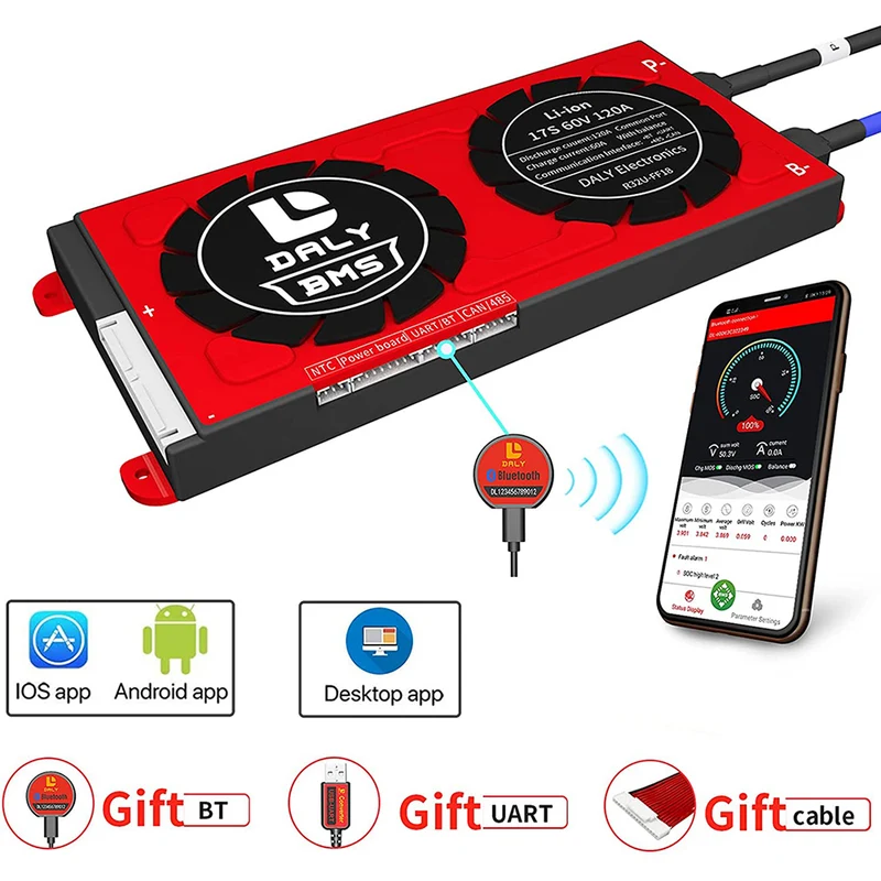 Daly smart bms Li-ion 17S 60V 120A with bluetooth 20 95 212