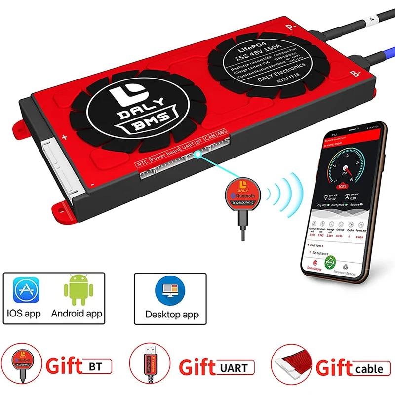 Daly smart bms Lifepo 15S 48V 150A bluetooth BMS board 20 95 212