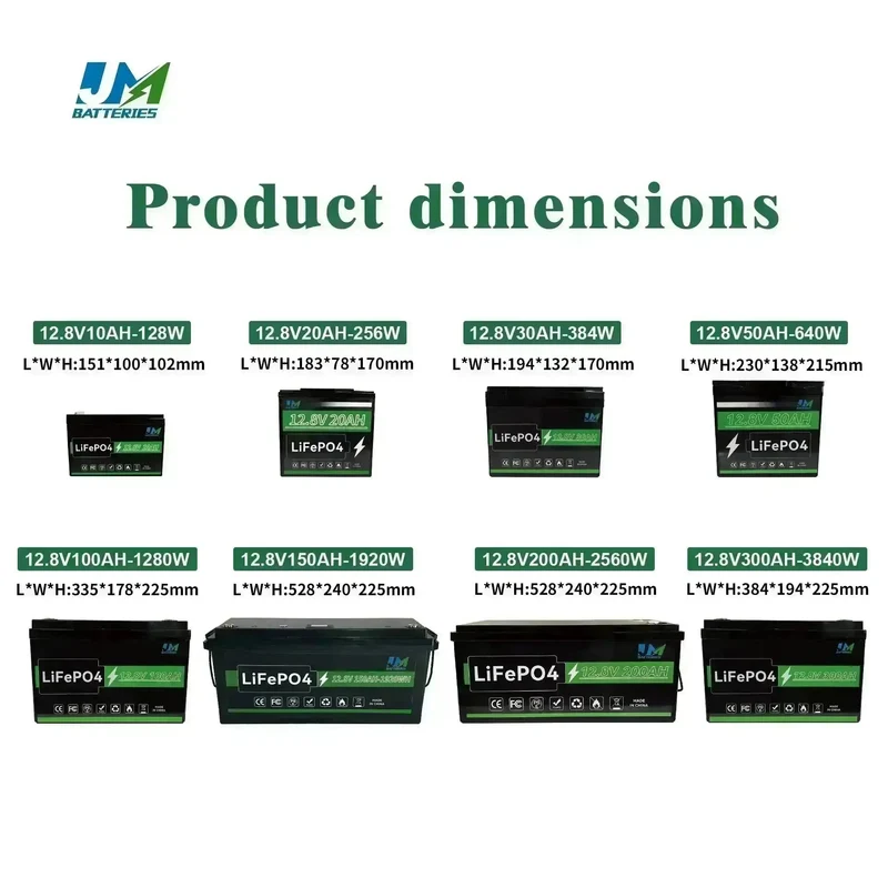 JM Powering Innovations 12.8V 100ah 150ah 200ah 300ah Lithium Iron Phosphate Battery Long Cycle Life Battery