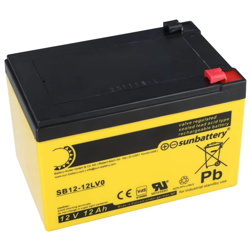 Sun Battery SB12-12LV0 12V/12Ah (c20) 151 x 98 x 101mm 6,3mm Faston Anschluss 12 Volt 12 Ah