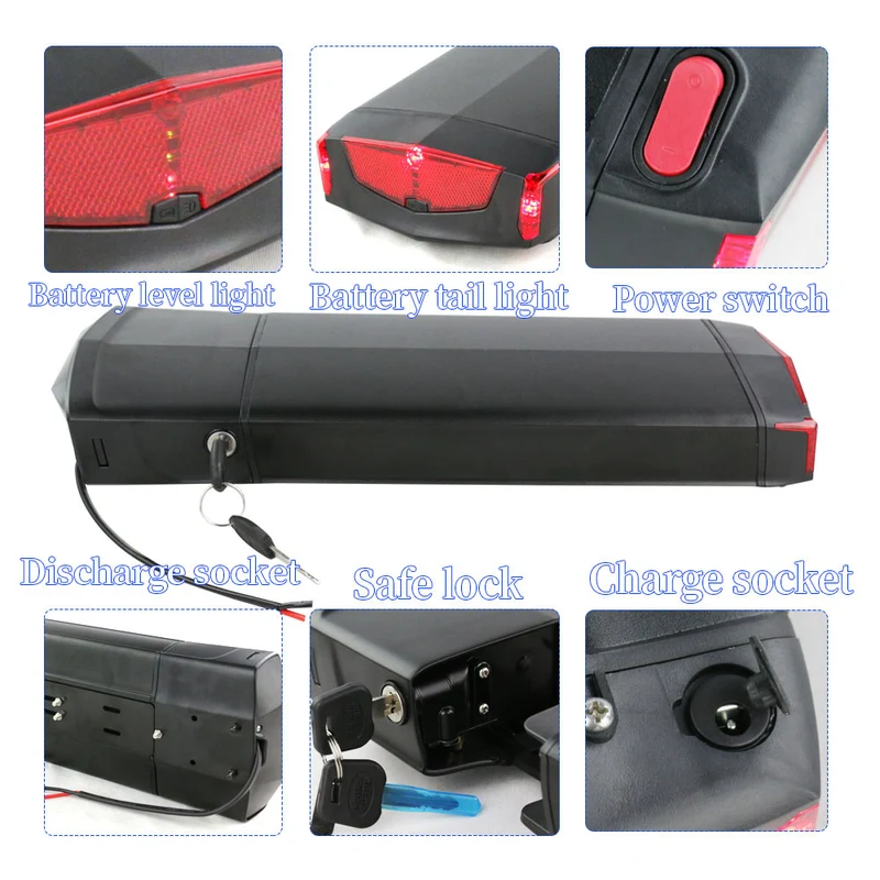 36V 17.5Ah Lithium-Ionen-E-Bike-Akku 20A BMS Mit schwarzem V-Bremsbügel Für 250W 350W 500W E-Bike