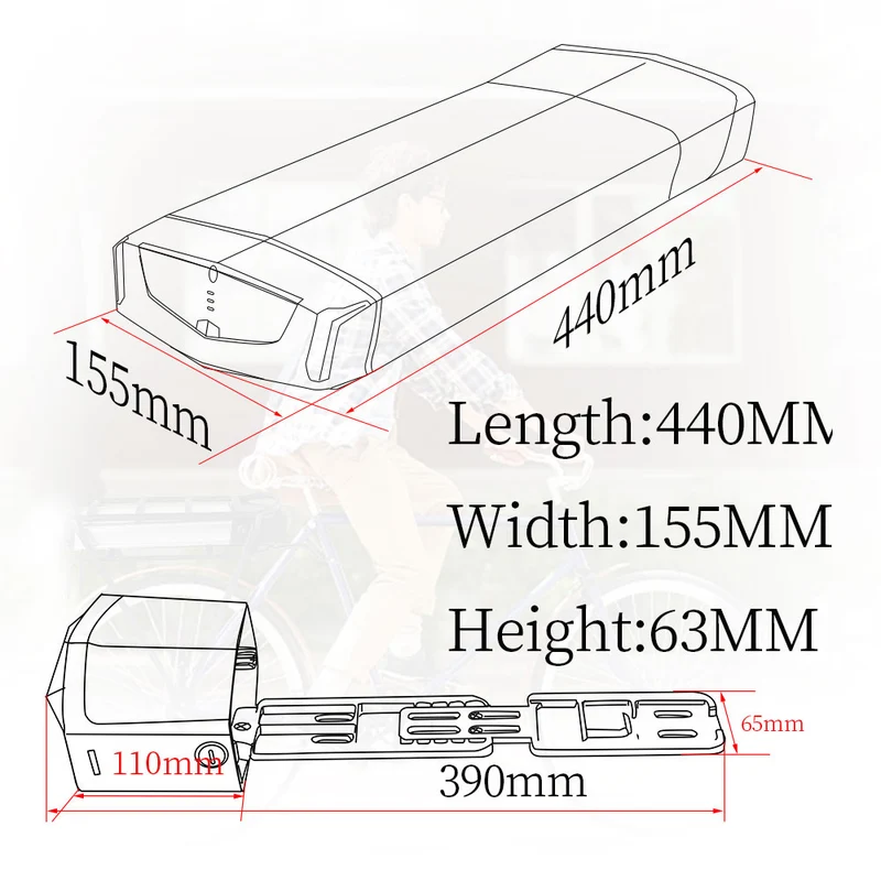 EU Lagerhaus 48V 12Ah Batterie R006 Schwarz - Mit schwarzem V-Brake Hanger lithium-ionen Ebike Batterie mit 30A BMS für Im Freien ebike