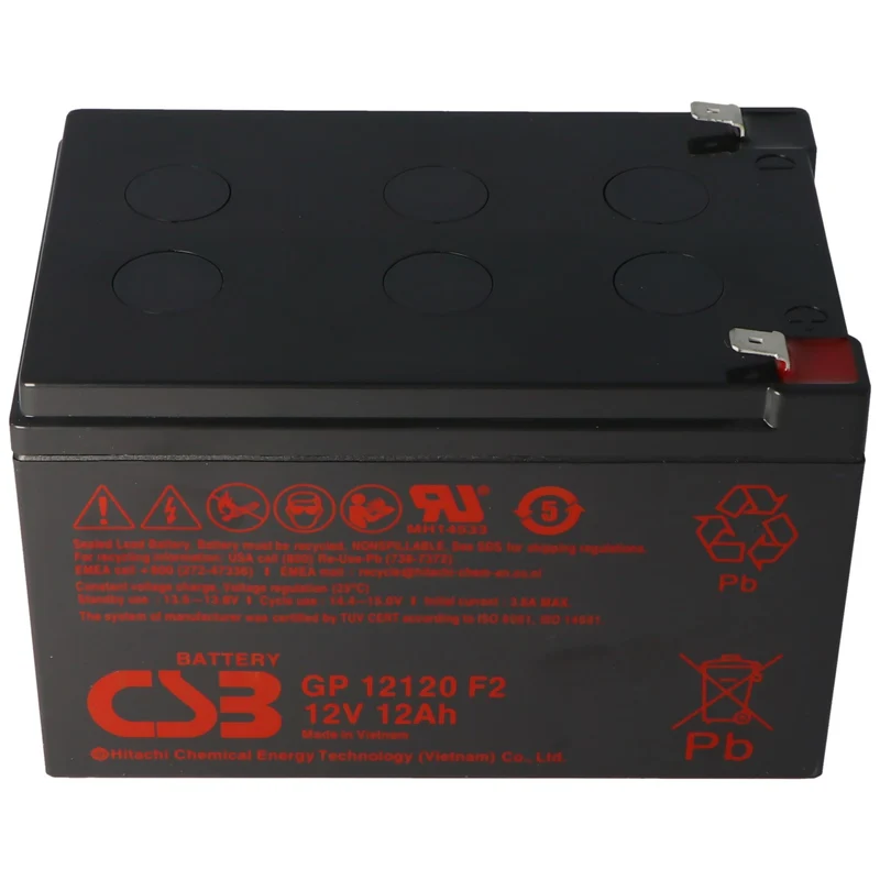 CSB-GP12120F2 12 Volt VdS AGM Bleiakku 12Ah, 151x98x100mm Faston 6,3mm 5 Jahres Type Standby