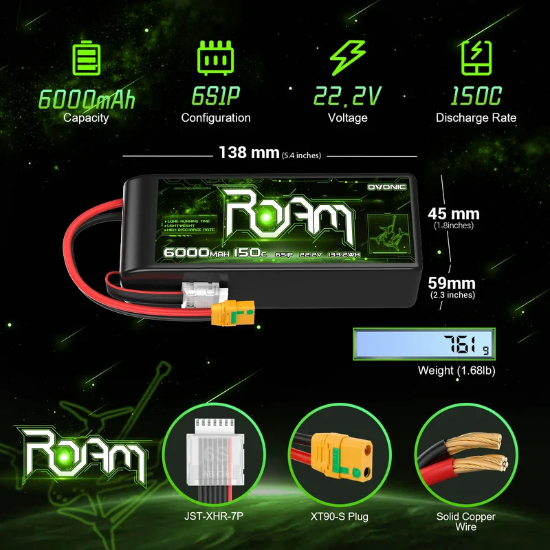 Ovonic Roam Series 6S 6000mAh 150C LiPo-Akku mit XT90-S Anti-Funken-Stecker