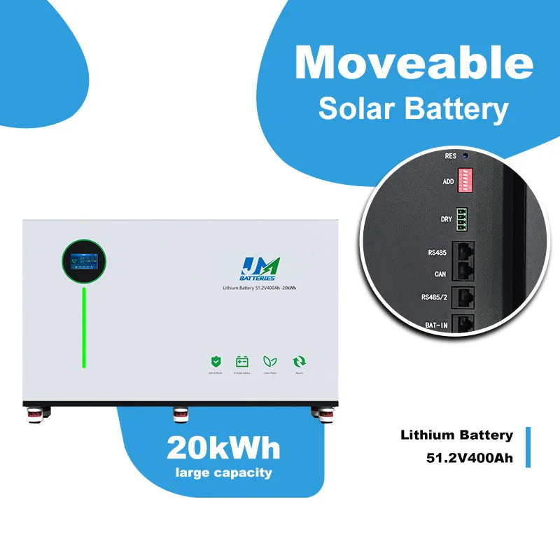 JM 51.2V 15Kwh 20KWH Lifepo4 Lithium Solar Battery 48V 400Ah Lithium Ion Battery Pack 20Kwh Home Energy Storage System