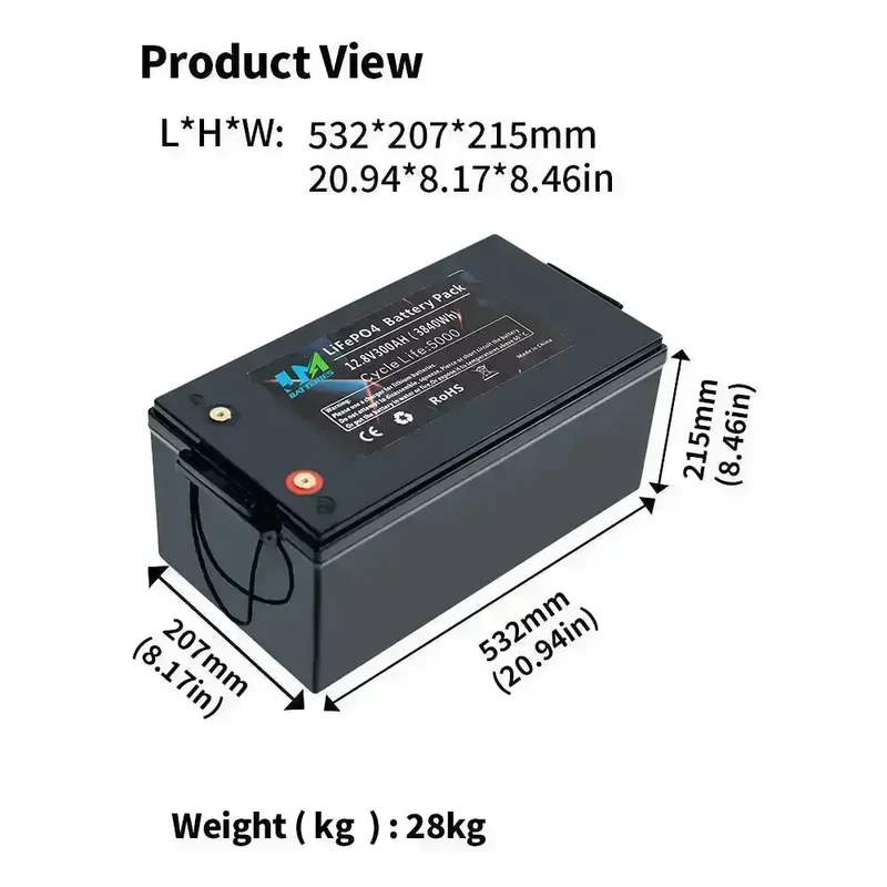 12.8V 300AH Battery Rechargeable Lithium Solar Battery