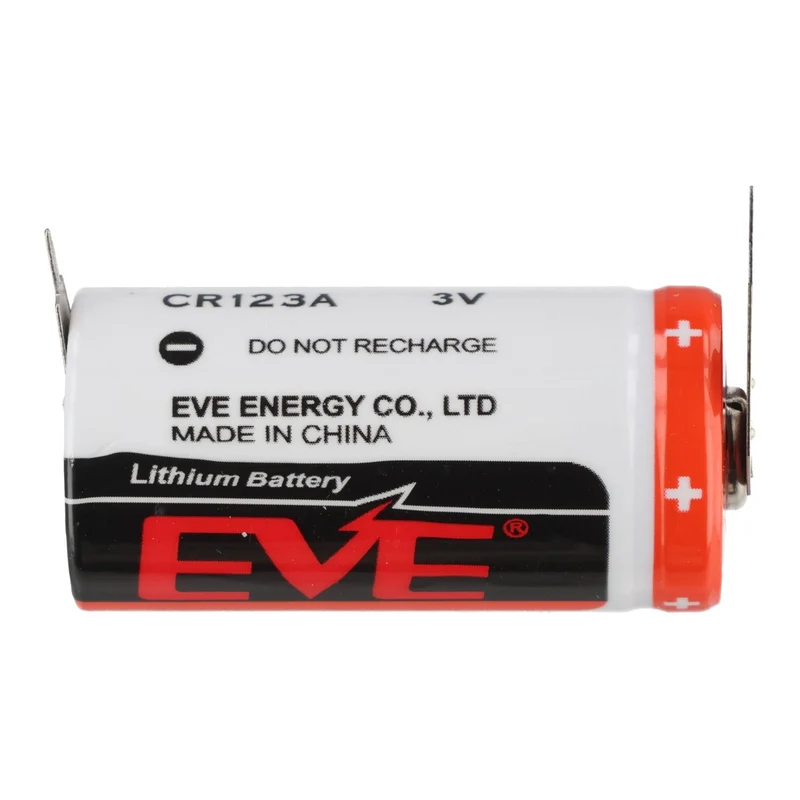 AccuCell CR123A Batterie mit 3er Printanschluss 2er Print + 1er Print - Kontakten, Spannung 3 Volt Rastermaß 7mm