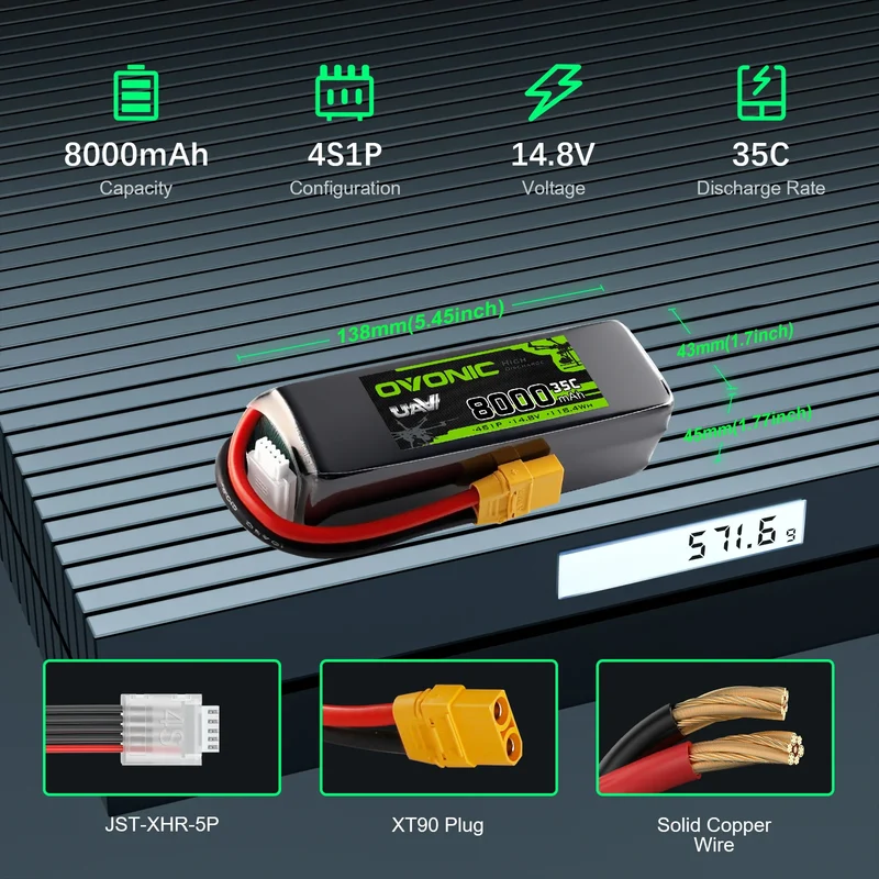 OVONIC 14,8V 8000mAh 35C 4S Softcase LiPo-Akku mit XT90-Anschluss (2 St.)