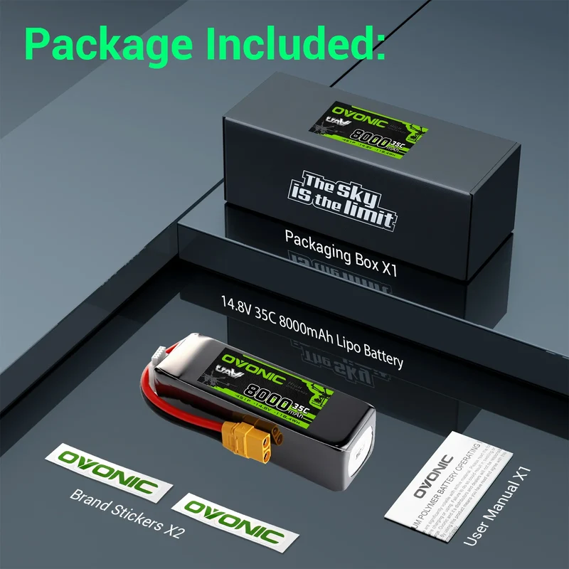 OVONIC 14,8V 8000mAh 35C 4S Softcase LiPo-Akku mit XT90-Anschluss (2 St.)