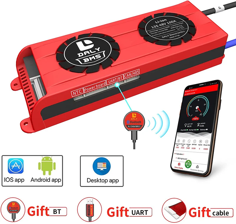 Daly smart bms Li-ion 13S 48V 100A with Fan bluetooth 33 65 184