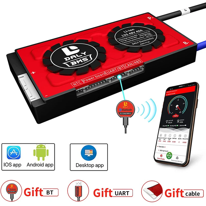 Daly smart bms Li-ion 13S 36V 40A bluetooth 18 66 128