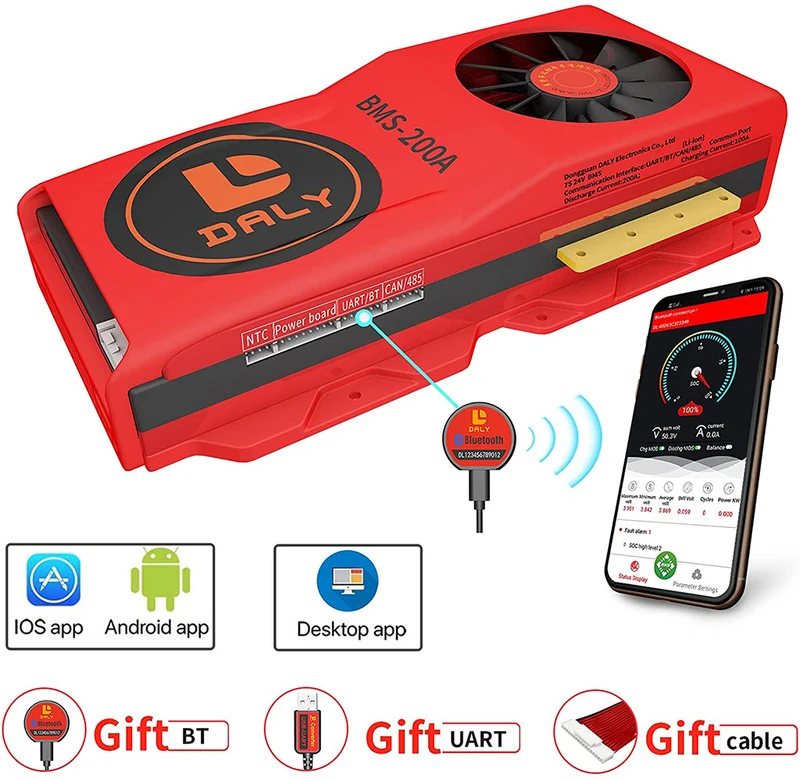 Daly smart bms Li-ion 7S 24V 200A with Fan bluetooth 52130235