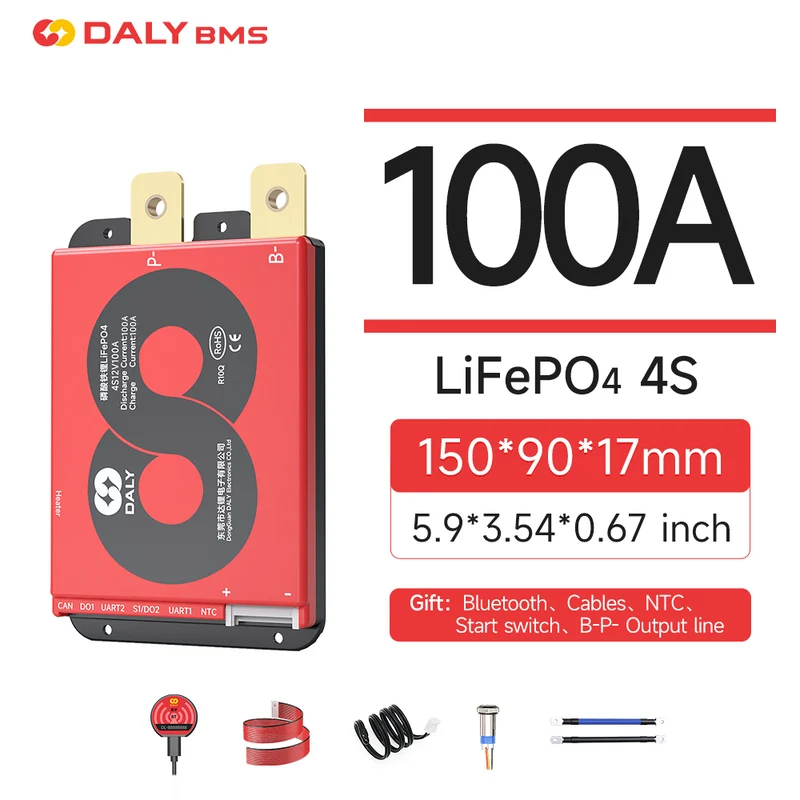 Daly BMS LiFePO4 4S 12V 100A separate Lithiumbatterie BMS