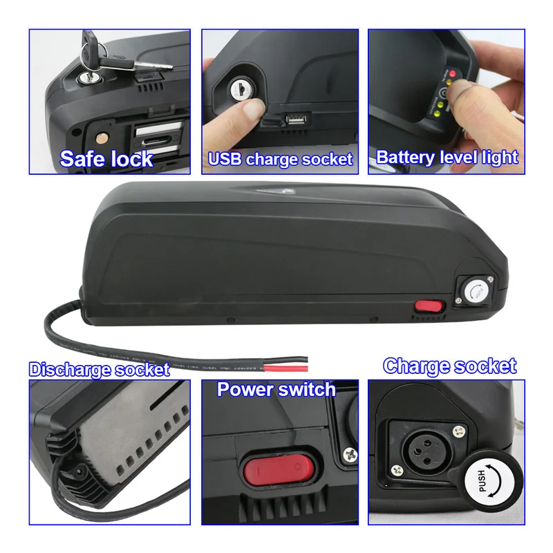 EU Lagerhaus 48V 13Ah Batterie S039-3 lithium-ionen Hailong Ebike mit BMS USB für 750W 1000W Motor Notfall backup Motor