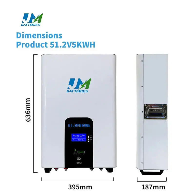JM 48V 51.2V 100AH 200AH 5.12KWH 10KW Power Wall LiFePO4 Lithium Deep Cycle Battery Built-in 100A BMS Power Wall Solution Home Energy Backup
