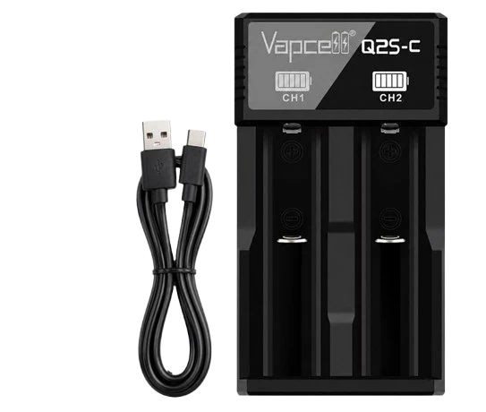 Vapcell Q2S-C USB-C Ladegerät – 2 unabhängige Schächte, 2×1A Ladestrom