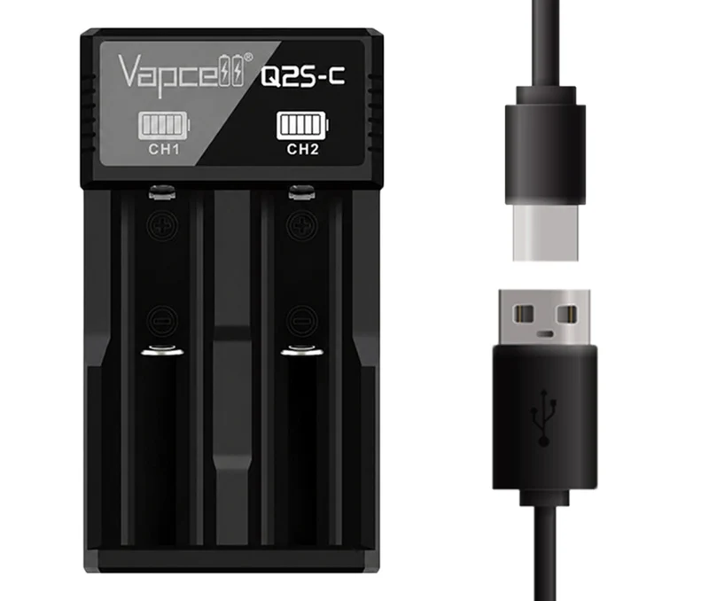 Vapcell Q2S-C USB-C Ladegerät – 2 unabhängige Schächte, 2×1A Ladestrom