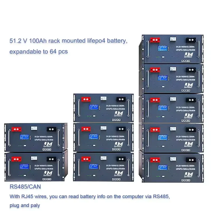 Rack-Mounted 51.2V 100Ah 200AH High-Performance Lithium Battery Pack Long-Lasting Energy Solution