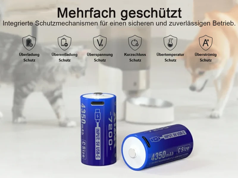 XTAR C, LR14 L14 Mono CLR 7200 USB-C 1,5 V Akku – 4350 mAh (LR14, L14, Baby) inkl. Y-Kabel (2 St.)