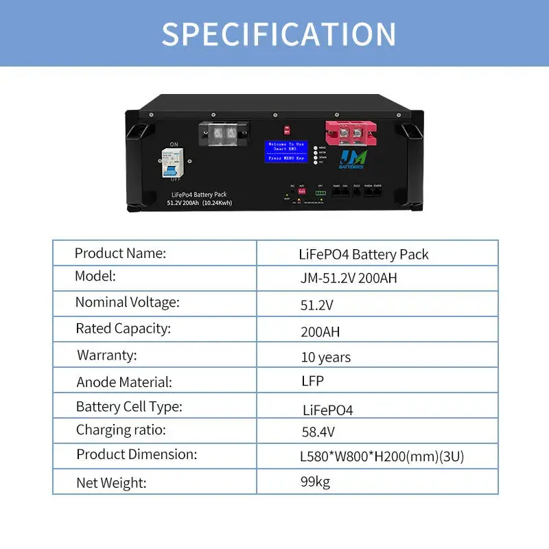 Custom-Fit Cabinet Batteries 51.2V 100AH 200AH Capacity Optimal Power Lifepo4 Battery