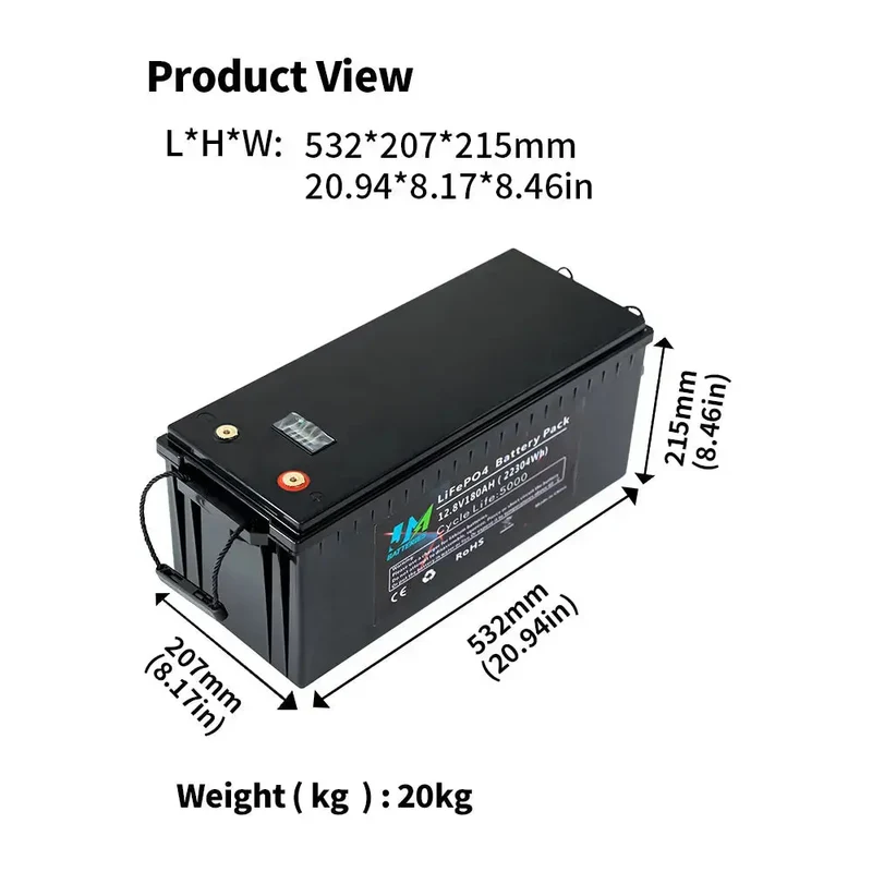 12.8V 180AH Rechargeable Storage Battery Pack Power Energy Storage System LiFePO4 Battery