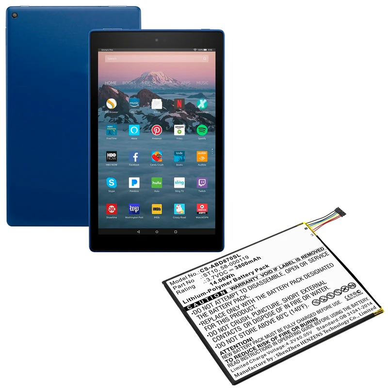 3.7V 3800mAh Tablette akku für B00VKIY9RG Kindle Fire HD 10 Kindle Fire HD 10.1 SR87CV, SR87MC Li-Polymer