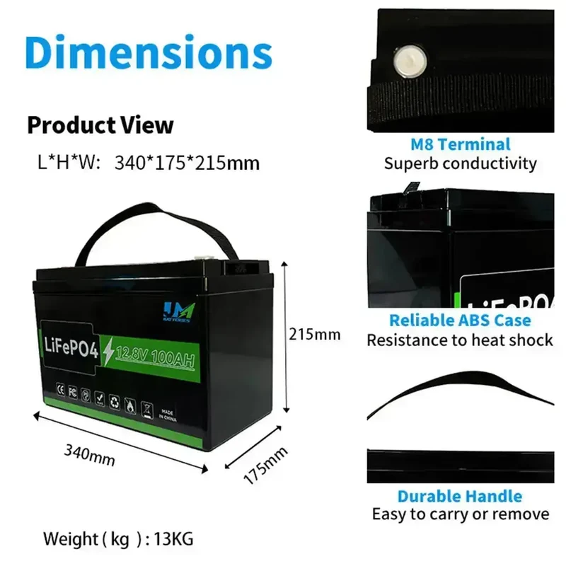 12.8V 100AH Lithium Ion Battery Power Storage LiFePO4 Battery