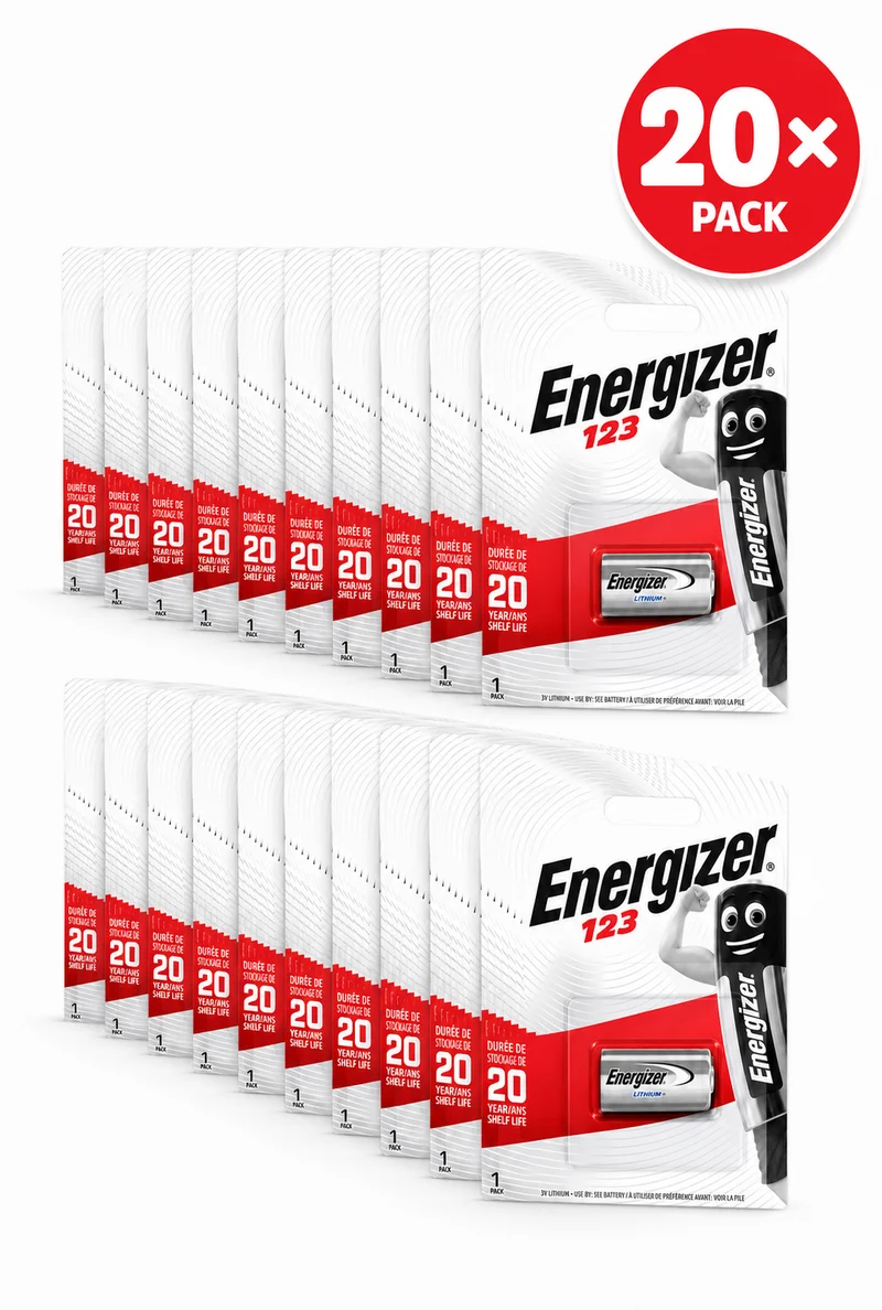 Energizer Batterie Lithium, CR123, 3V Photo, Retail Blister, 20er Pack