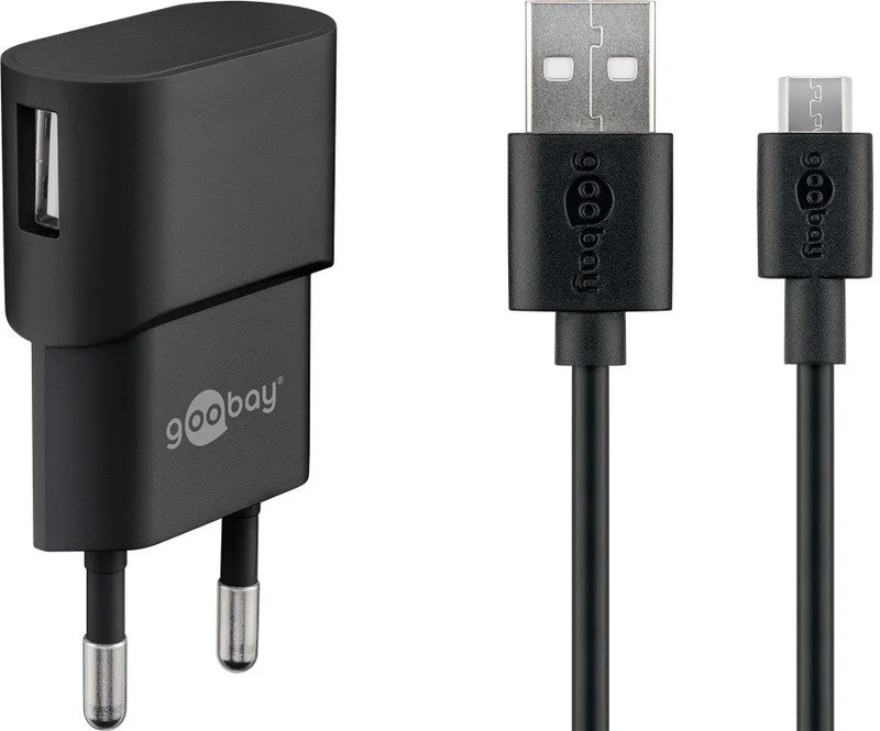 Goobay Micro USB-Ladeset 1 A - Netzteil mit Micro USB Kabel 1m (Schwarz)
