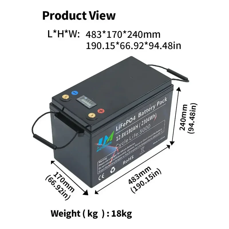12.8V 180AH Rechargeable Lithium Ion Batteries