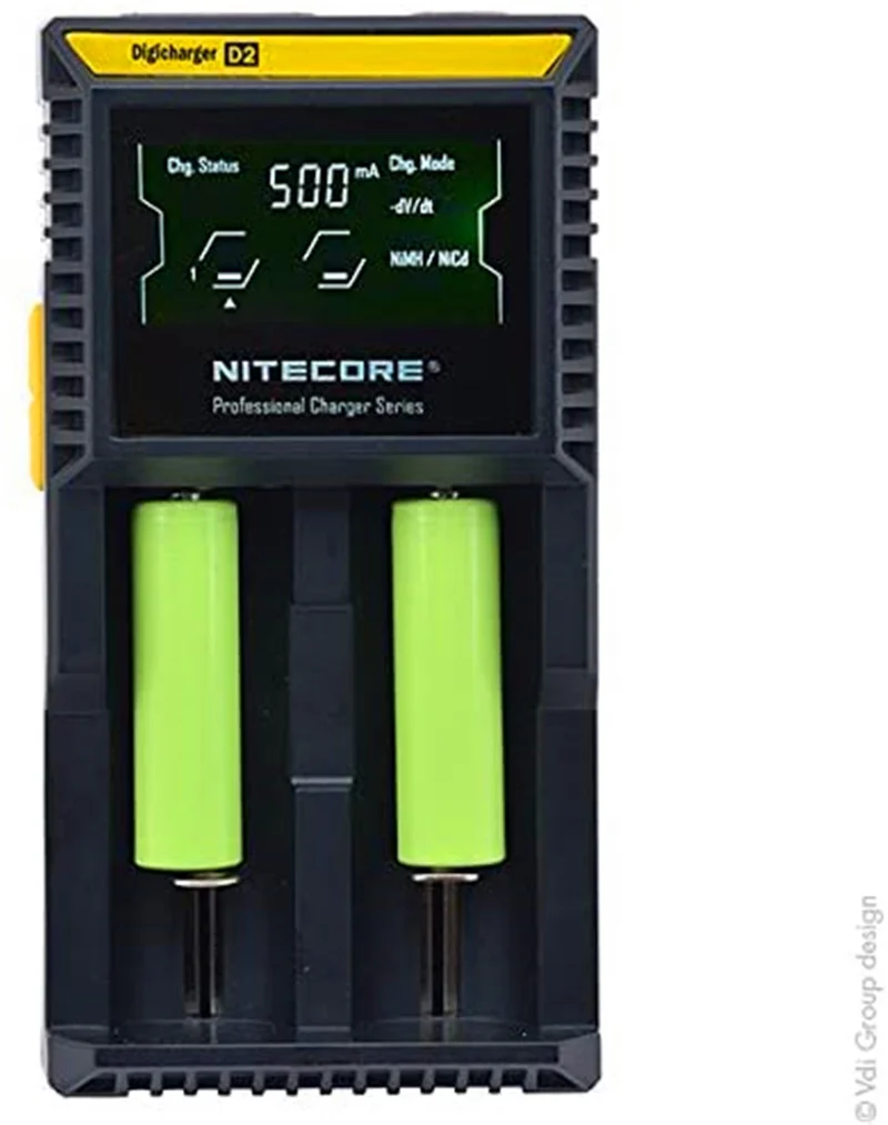 NITECORE D2EU Universalladegerät für Li-Ion, Ni-MH, Ni-CD und LiFePO4 Akkus, LCD Display