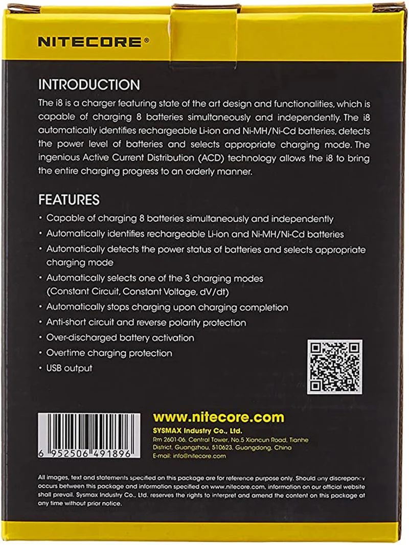 Nitecore i8 8 Steckdosenladegerät für Lithium Ionen , Nickel Metallhydrid und Nickel Cadmium Akkus, schwarz, p