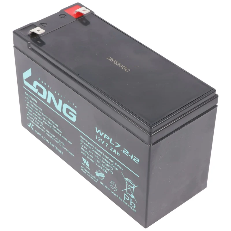Kung Long WPL7.2-12 F2 Longlife Blei-Vlies-Akku, 12Volt, 7,2Ah mit 6,3mm Faston Anschluss