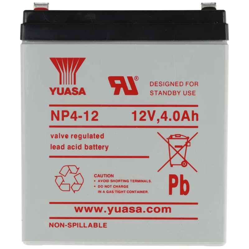 Yuasa NP4-12 Bleiakku NP4-12 mit 12 Volt und 4Ah, 4,8mm Faston Kontakt