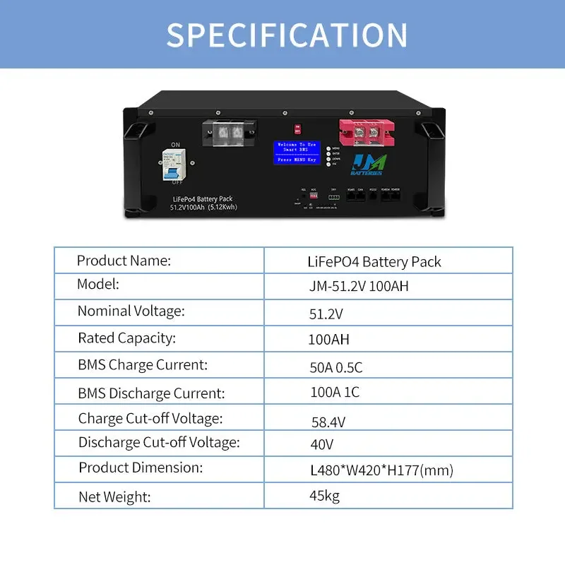 Lithium Ion Battery Pack LiFePO4 51.2V 100Ah