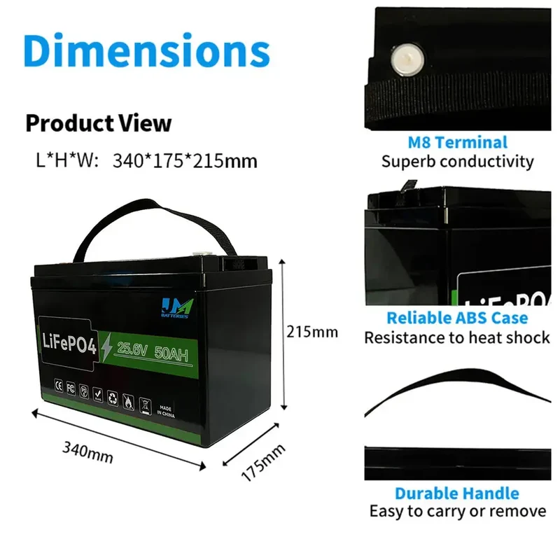 25.6V 50AH 1.28KWH Electric Scooter Lithium Ion Battery