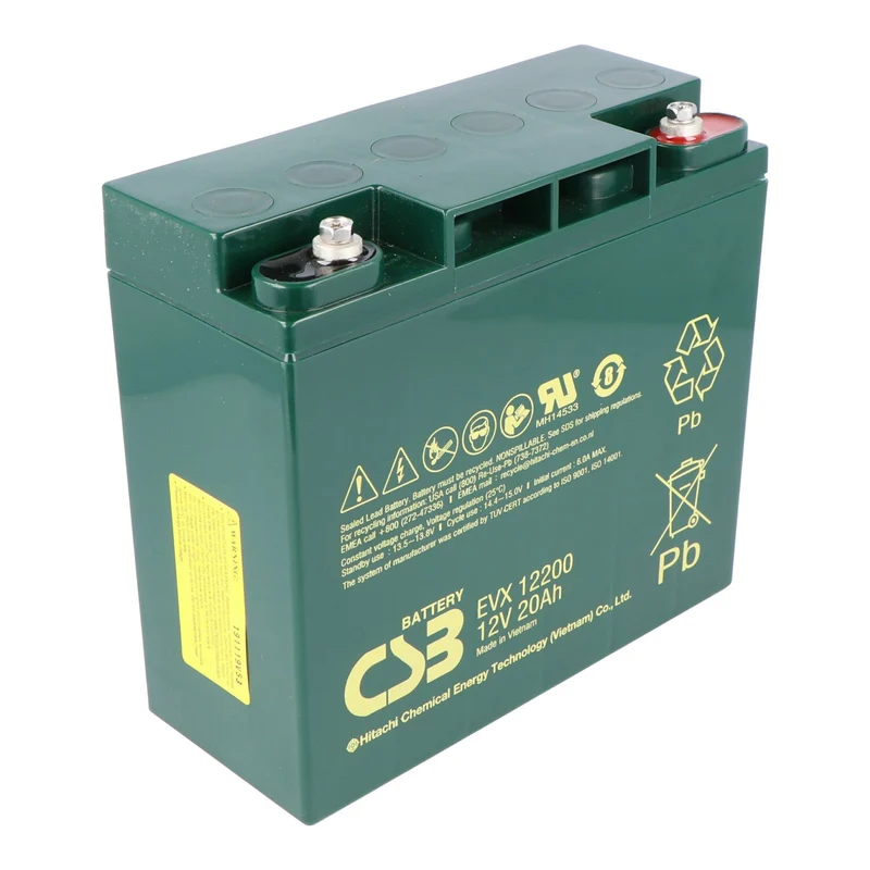 CSB-EVX12200 12 Volt AGM Bleiakku 20Ah, 181x76,2x167mm, zyklenfest, M5 Innengewinde
