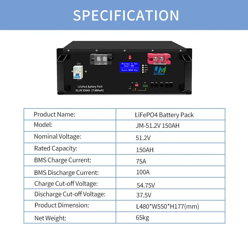 51.2V 150AH Rack Mounted Lithium Ion Battery