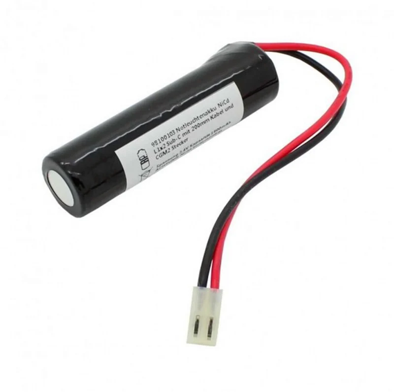 Notlichtakku NiCd 2.4V 1800mAh L1x2 Sub-C mit 200mm Kabel und CGM2 Stecker kann Elubat 275602 . ersetzen