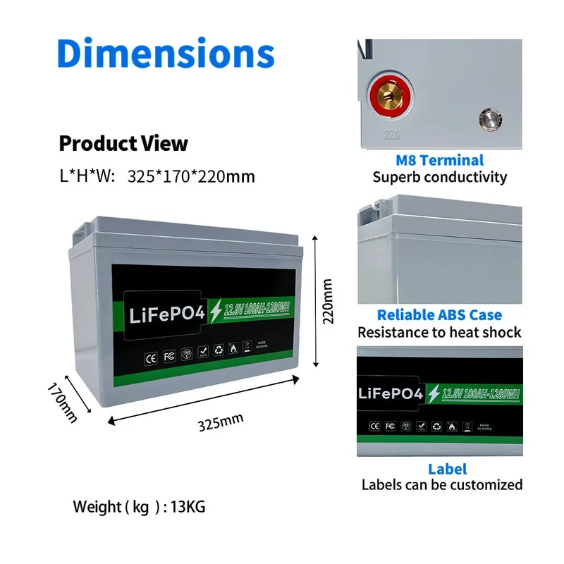 12.8V 200AH 2.56KWH Solar Energy LiFePO4 Battery